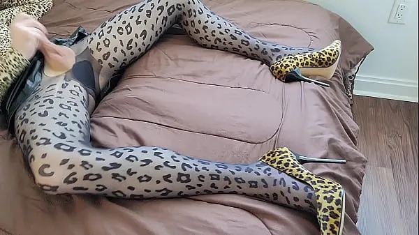 हॉट Shemale jerking off in leopard print pantyhose and heels ड्राइव मूवीज़