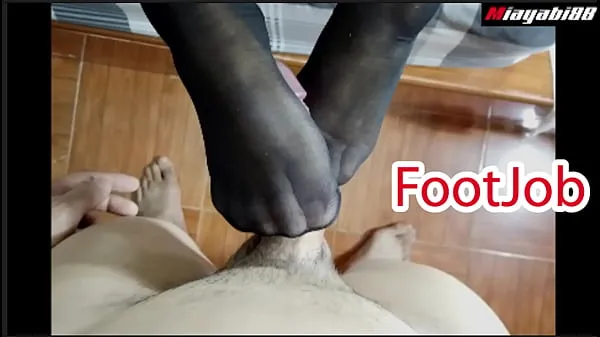 Hot Thai couple has foot sex wearing stockings Use your feet to jerk your husband until he cums drive Movies